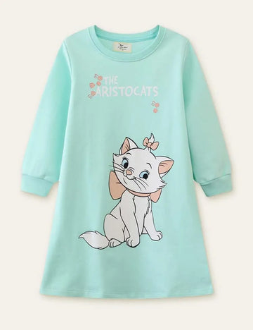 Kitten Printed Long Sleeve Dress - Mini Taylor